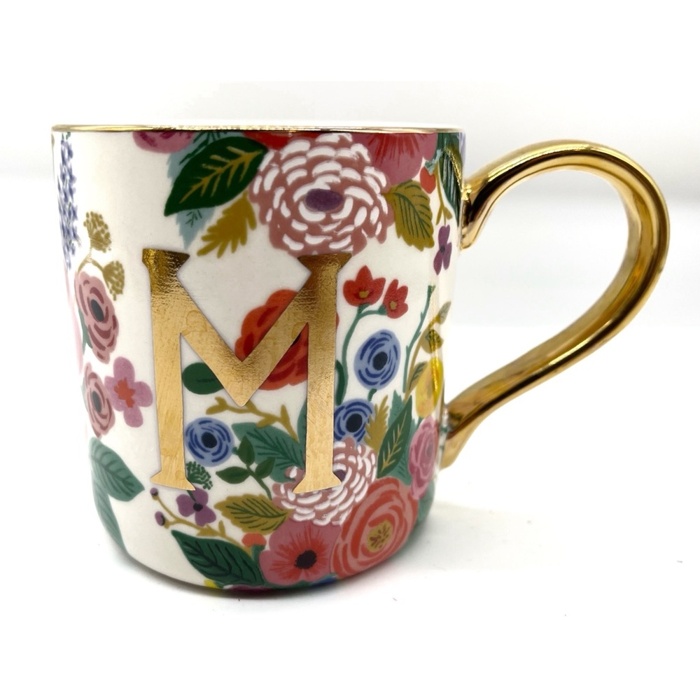 Rifle Paper Co. for Anthropologie Garden Party Monogram Mug Letter “M” Gold Hand